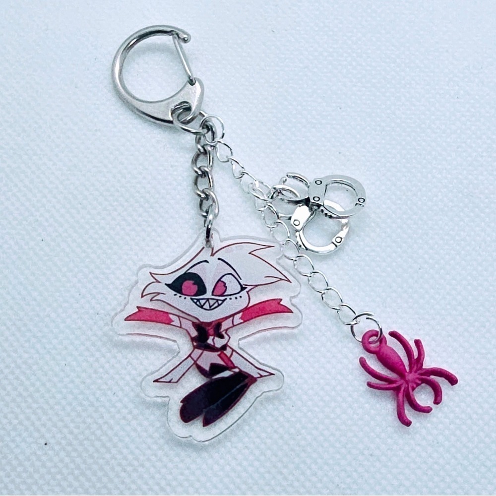 Angel Dust Hazbin Hotel Keychain! Handmade- Double Sided Acrylic Angel Charm w/ - Picture 4 of 4